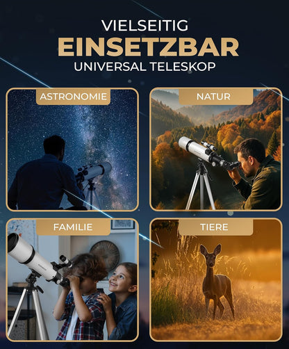 Telescoop 60800 – refractorverrekijker, 60 mm opening, 800 mm brandpuntsafstand, 3 oculairs + 3 x barlow lens, zoekerverrekijker, statief en adapter voor mobiele telefoons – voor