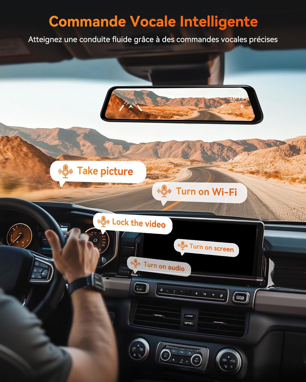 WOLFBOX 2.5K G840H 12'' Mirror Dashcam with ADAS and BSD, 5.8GHz WiFi Rearview Mirror with Camera, Voice Control, Parking Monitor, 32GB Map and GPS, Loop Recording - QUORE
