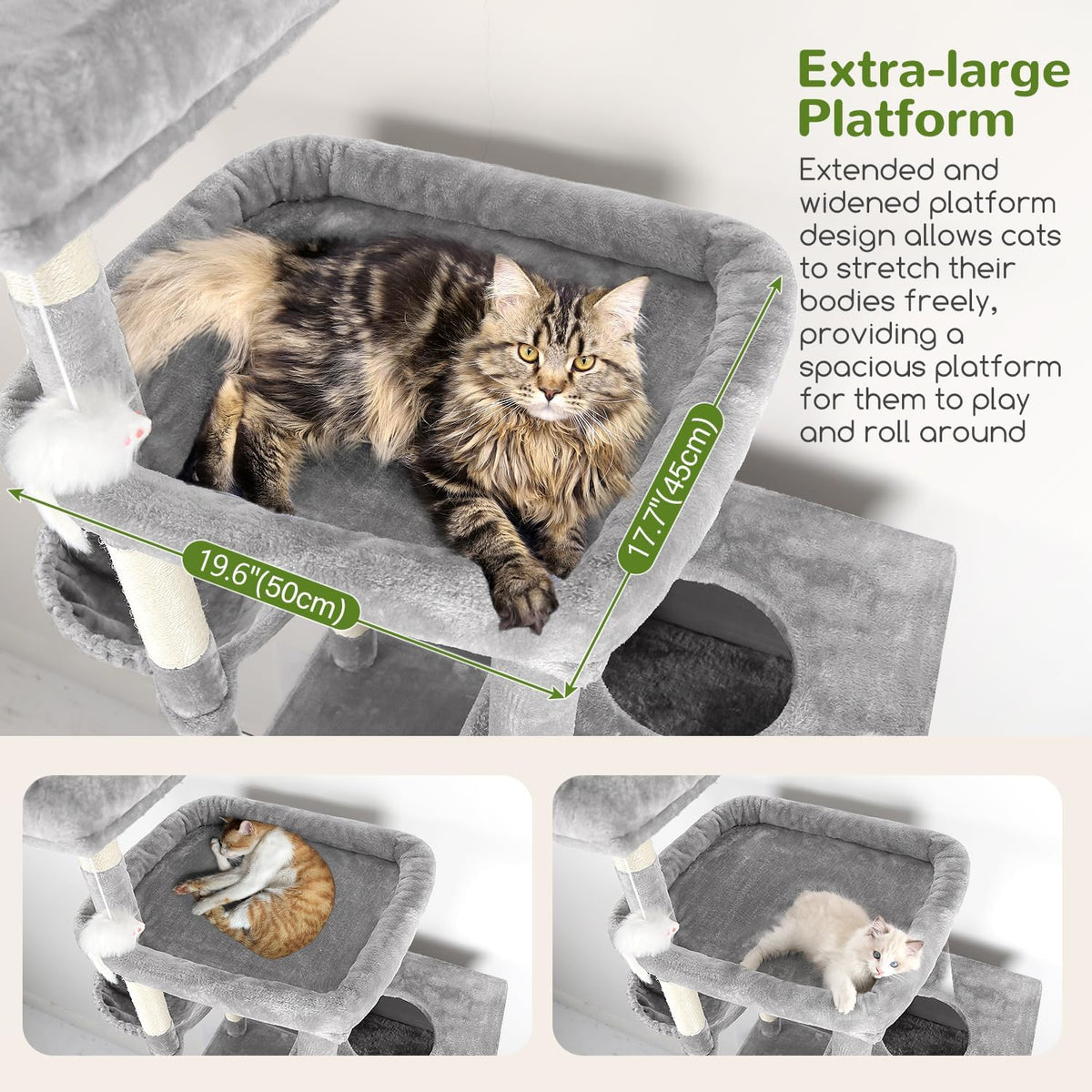 XXL Krabpaal – Kattenboom – Krabmeubel – Krabpaal Groot – Kattenhuis – 207 cm Hoog – 3 Kattenhuisjes – Comfortabel Ligmandje – Stabiel Design – Lichtgrijs