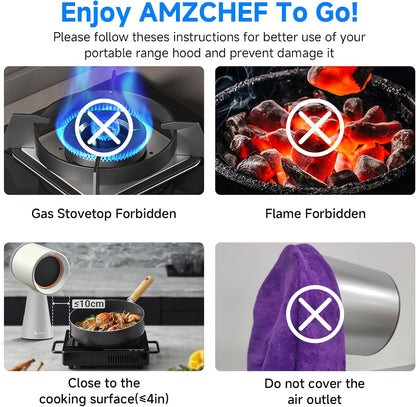 AMZCHEF Mobiele afzuigkap, draagbare afzuigkap, geen installatie met 3 snelheidsmodi en meerdere filtersystemen, ledlicht, grote olieopvangbak, geluidsarm (wit)