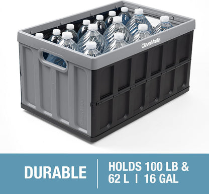 CleverMade Collapsible Storage Bins with Lids - Ocean 3 Pack 62L - Plastic Containers Stackable Organization Crates Home Closet Space-Saving Durable