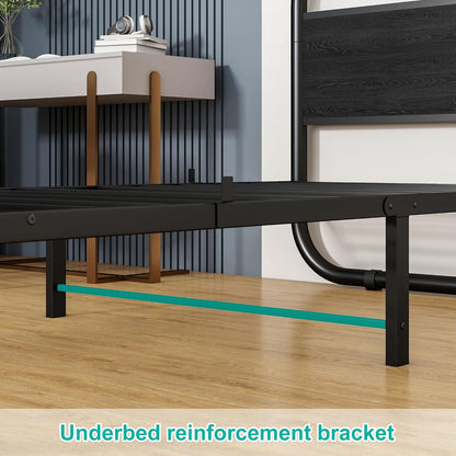 HOMERECOMMEND Eenpersoonsbedframe met hoofdeinde, zwart eenpersoonsbed 90x190 cm met opbergruimte onder het bed, stalen latten matrasstichting ronde pijpontwerp, zwart