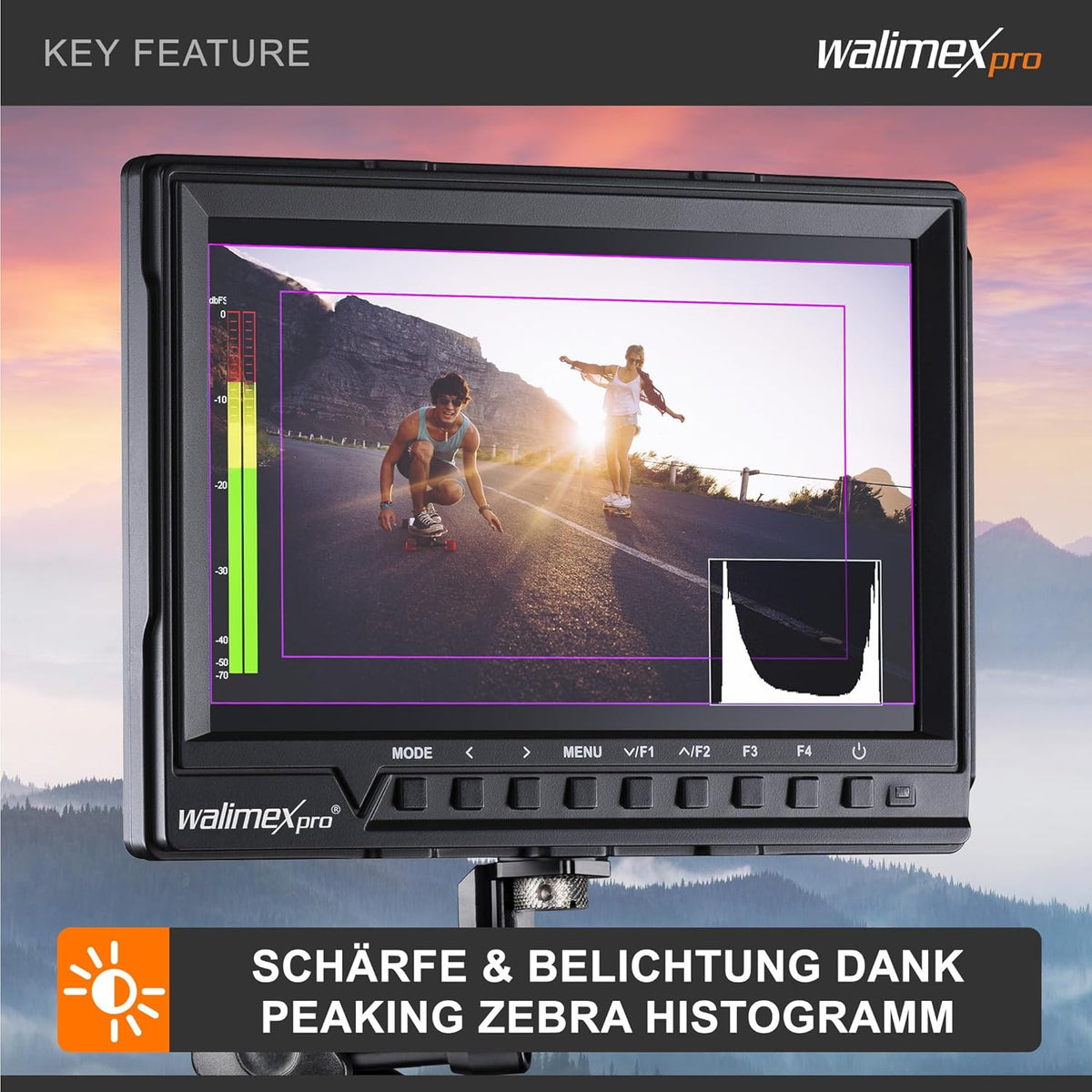 Walimex pro Full HD Monitor Director III Set - 7 inch IPS LCD-scherm - scharnierarm & bescherming tegen verdraaien - Focusassistent - met HDMI en AV-ingang - Inclusief batterij & oplader