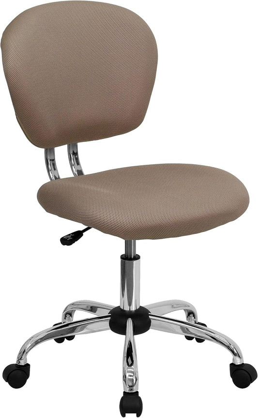 Flash Furniture Beverly Bureaustoel met gemiddelde rugleuning, netstof, gewatteerd, met chromen sokkel, koffiebruin