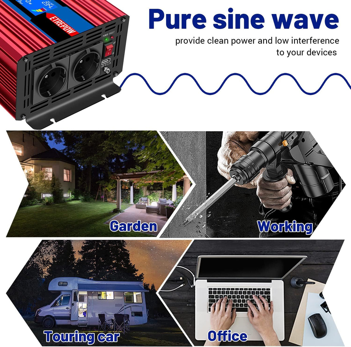 1500W 24V naar 230V Pure Sinus Volt Auto spanningsomvormer Omvormer Converter Pure Sine Wave Power Inverter DC AC omvormer (Draadloze afstandsbediening, display)