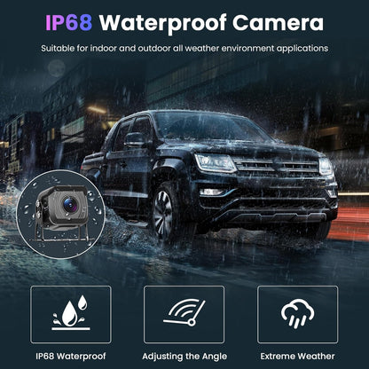 1080P achteruitrijcamera met 10,1-inch HD IPS-monitor, kentekenplaatcamera, IP68 waterdichte achteruitrijcamera met nachtzicht voor auto's, vrachtwagens, SUV's en bestelwagens, 6,5-36V