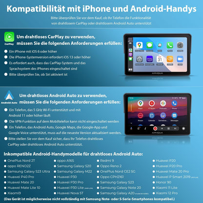CarPlay draadloos scherm voor motorfiets, 7 inch waterdicht touchscreen, draagbaar CarPlay en Android Auto voor motorfiets, ondersteunt Bluetooth Trans, GPS-navigatie, Siri, handsfree - 722