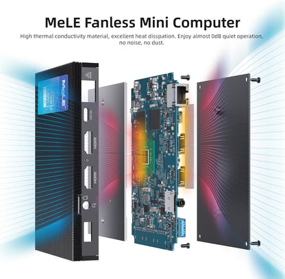 Mini PC, MeLE Quieter3Q Celeron N5105 8GB 128GB Micro Computer Fanless Kleine Desktop Servers met Gigabit Ethernet 2.4G&5G Wifi, Dual 4K HDMI, VESA voor Kantoor/Studie/Thuis