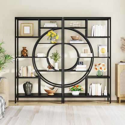 Tribesigns Geometric Bookshelf, Industrial 8 Tier Shelf Bookcase, Rustic Bookshelves Display Shelf, Freestanding Storage Organizer with 9-Open Storage for Home Office, Living Room, Bedroom