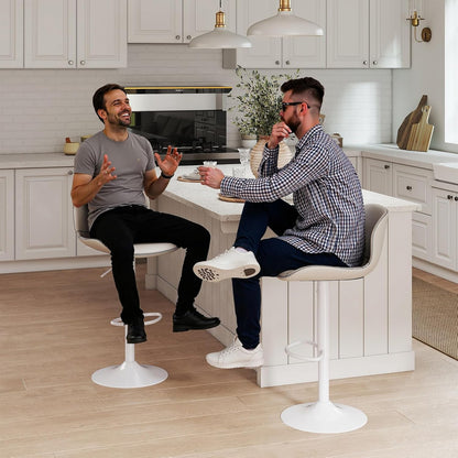 Youhauchair Barkruk, 2-delige set, in hoogte verstelbaar, van PU-leer, waterdicht en slijtvast, met rugleuning, draaibare barkruk, modern, wit