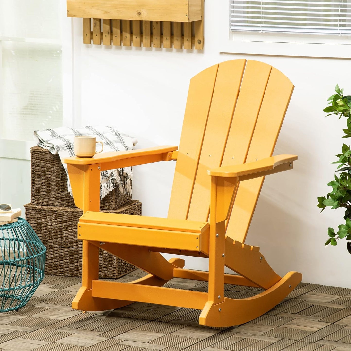 Adirondack - Tuinstoel - Schommelstoel - Relaxstoel - Ergonomische Rugleuning - Stevige - voor Tuin - Balkon - Terras -  HDPE - 73.5 x 93 x 91.5 cm - Oranje