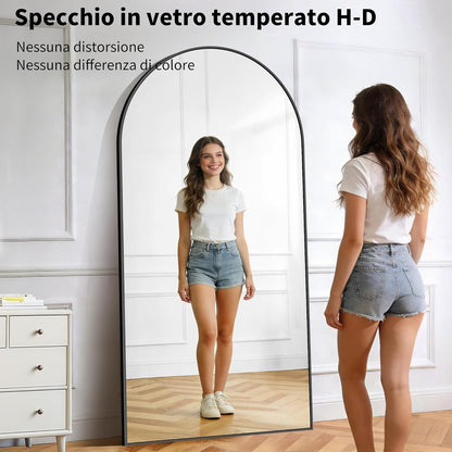 COFENY Boog full-body spiegel, 192 x 85 cm vloerspiegel met zwart frame, gewelfde staande spiegel, grote wandspiegel om te staan, leunen of hangen, vloerspiegel voor slaapkamer, woonkamer
