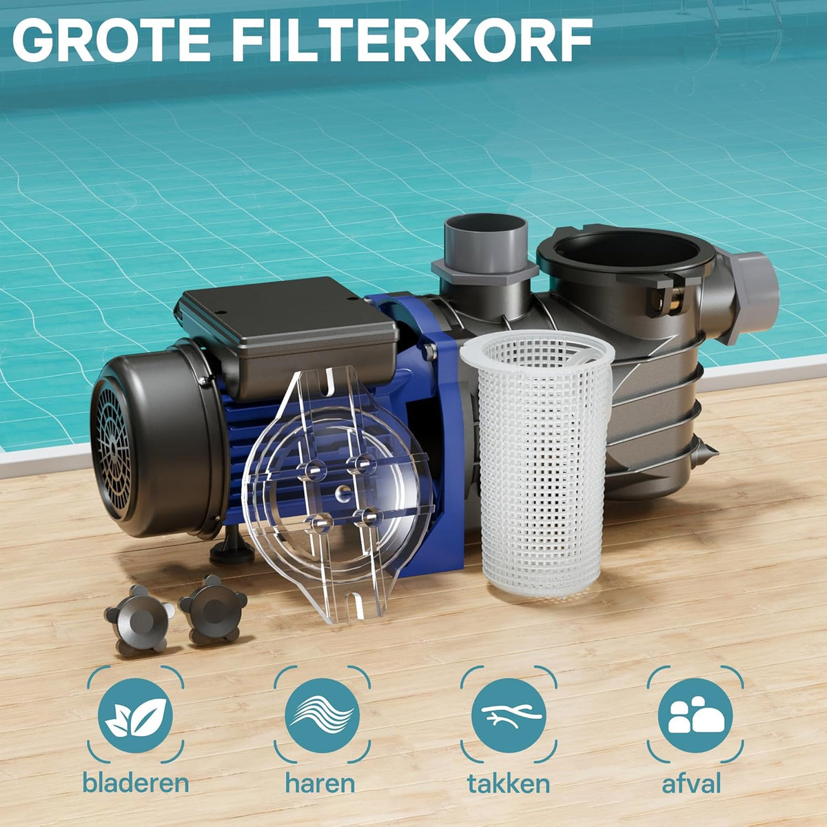 Wiltec zwembadpomp 180 W, poolpomp met een debiet van 10800 l/h, filterpomp voor zwembad met opvoerhoogte van 8 meter, circulatiepomp voor waterfilter in pools