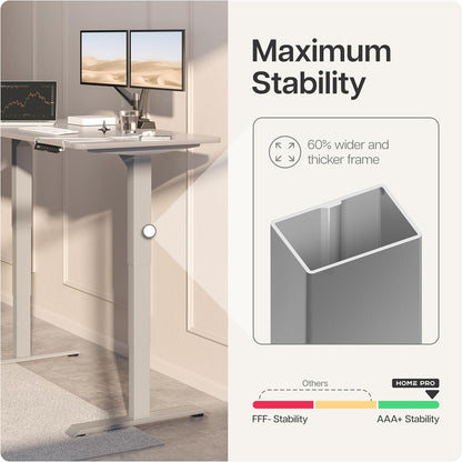 Elektrisch Verstelbaar Bureau Frame – Zit Sta Bureau – Hoogte Verstelbaar Frame – Elektrisch Bureau Onderstel – Bureau Frame Geschikt Voor 110-220 cm – Fluisterstille Dual Motor – Draagkracht Tot 160 kg – Grijs