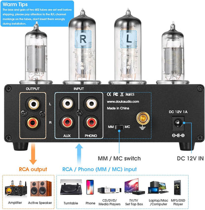 HiFi 6E2 Buizenvoorversterker Phono Preamp voor MM/MC Platenspelers Hoofdtelefoonversterker