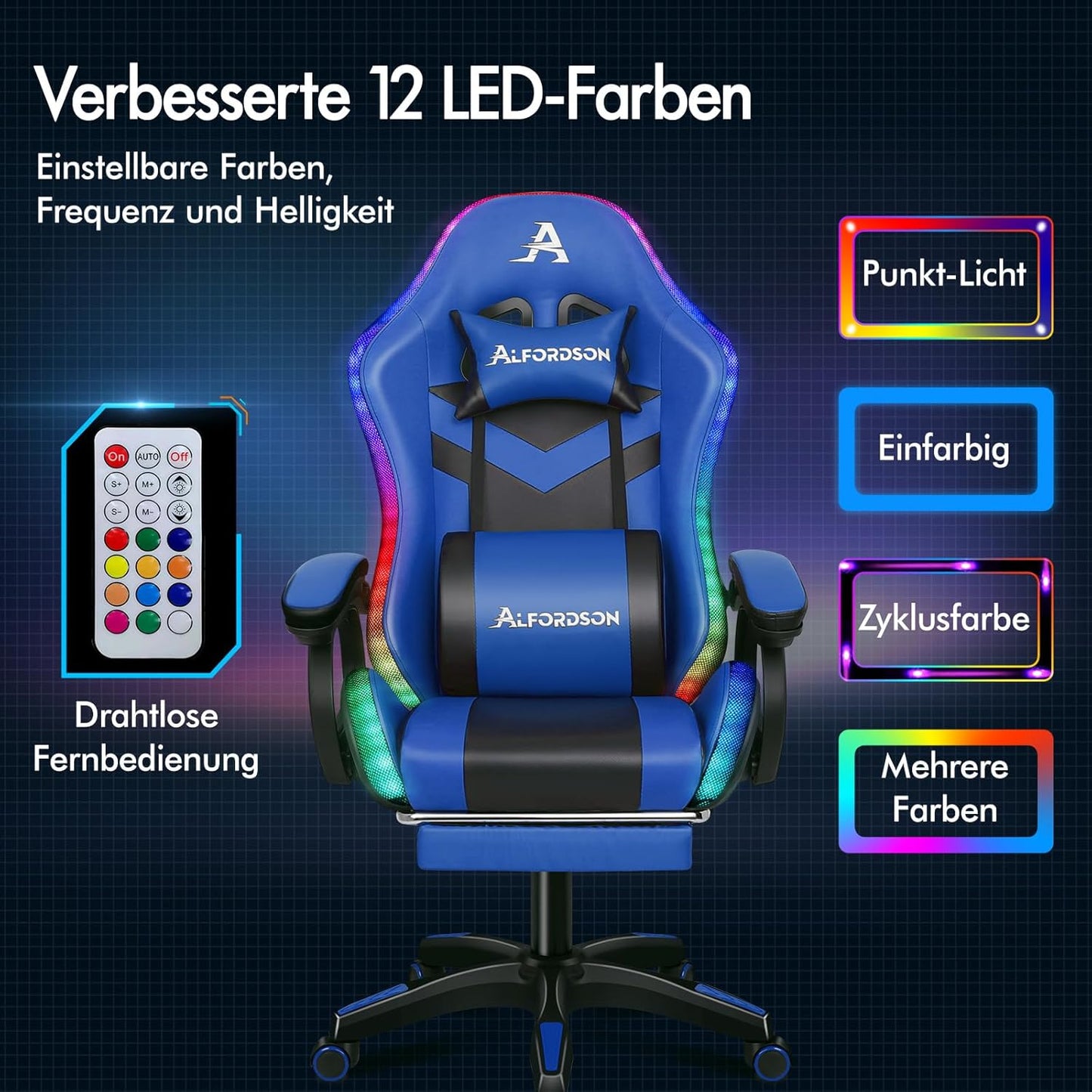 ALFORDSON Gaming Chair Ergonomic Gamer Chairs with Lumbar Cushion Headrest Gaming Chair Height Adjustable Office Chair for Adults Girls Boys Blue - QUORE