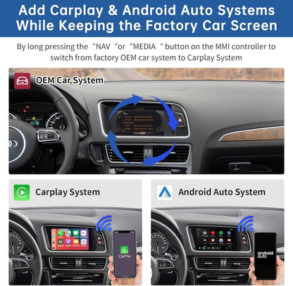 Draadloze CarPlay Android Auto Adapter – CarPlay Retrofit Kit – Mirrorlink Interface – Infotainmentsysteem Upgrade – Stembediening Siri Google – Compatibel Audi MMI 3G 2009-2015