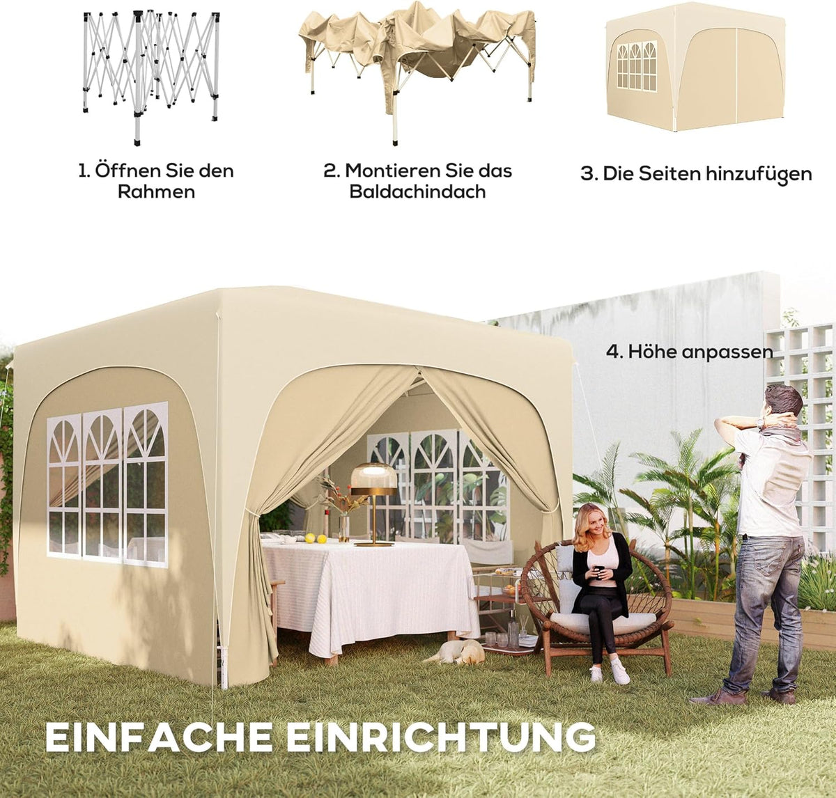 Paviljoen – Tuinpaviljoen – Partytent – Gazebo – Overkapping – 3x3 meter – UPF 50+ UV-Bescherming – Waterafstotend en Opvouwbaar