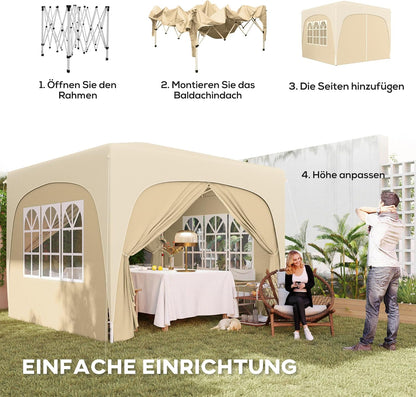 Paviljoen – Tuinpaviljoen – Partytent – Gazebo – Overkapping – 3x3 meter – UPF 50+ UV-Bescherming – Waterafstotend en Opvouwbaar