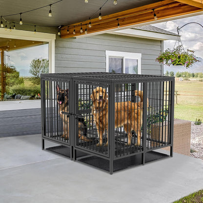 BingoPaw Heavy Duty hondenkrat: 132 cm extra grote enorme metalen huisdierenkooi met afneembaar scheidingspaneel - Indoor Hogere Binnenruimte Doggy box Kennel met twee deuren en trays voor kleine,