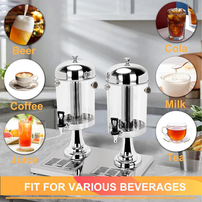 Drankdispenser, 4,4 gallon drankdispenser voor feestjes met ijskern en druppelkommen, roestvrij staal, dual catering, koude drankdispenser met standaard voor feestjes, bruiloft, hotelbuffet, banket