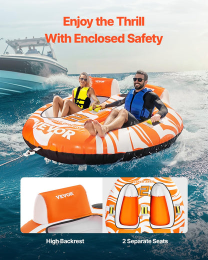 VEVOR Trekbare buizen voor 2 personen, opblaasbare bootbuizen en sleepboten met 2 cockpits, 154 kg watersportbuizen voor boot om te trekken - met 840D volledige nylon hoes, gewatteerde handgrepen en