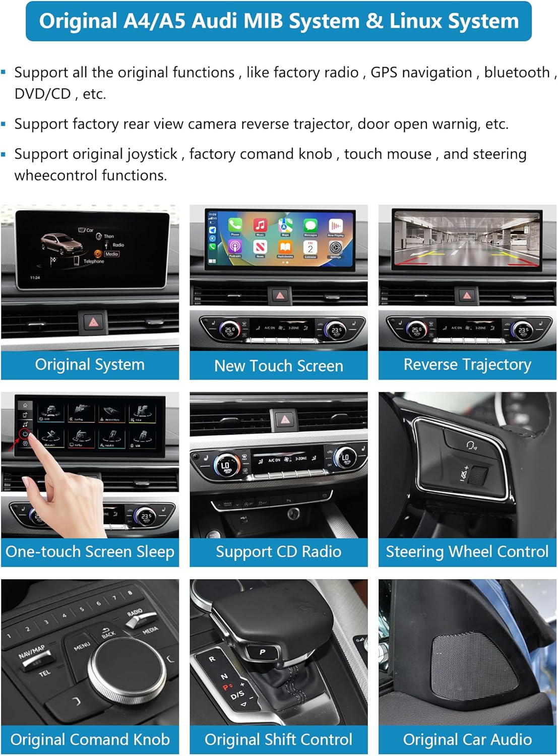 Ninetom 12.3'' Car Radio, Apple CarPlay/Android Auto/Mirrorlink/GPS for Audi A4 A5 (2016-2019) with MIB System, Supports Mirrorlink, Camera, Navigation, Siri and Music - QUORE
