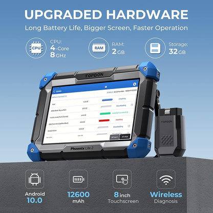 TOPDON Phoenix Lite 2 OBD2 diagnoseapparaat, online ECU-codering, 34+ onderhoudsservice-functies, gidsfunctie, OE-niveau alle systeemdiagnoses, tweeweg-besturing