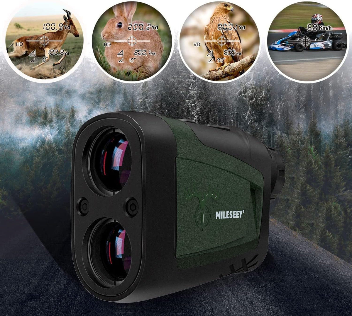 MiLESEEY Laser Range Finder Hunting 900Yards Angle Compensation and Horizontal Distance Scan Mode Speed Accurate 6X Magnification Archery Rangefinder Rain Mode in rain and fog Hardcase