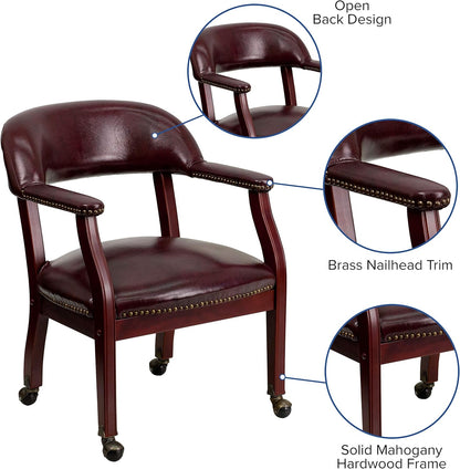Flash Furniture Sarah Oxblood Conferentiestoel, vinyl, luxe, met accent nagelbekleding en wielen