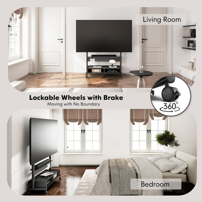 FITUEYES TV-beugel met wielen voor schermen van 70 tot 100 inch, tv-kast op wieltjes, in hoogte verstelbaar, max. VESA 850 x 600 mm tot 80 kg