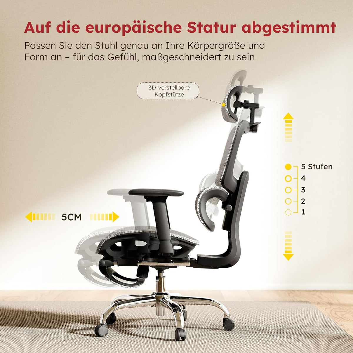Ergonomische Bureaustoel – Bureaustoel Kantoorstoel Werkstoel Stoel Meshstoel – Volledig Mesh Design – Afneembaar Zitkussen – Uittrekbare Voetensteun – 3D Verstelbare Armleuningen – Zelfaanpassende Lendensteun – 360° Draaibaar – Lichtgrijs