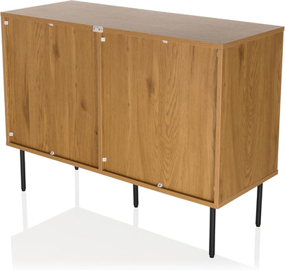 Sideboard with 2 doors oak LINNO S 100x40x74 cm Industrial style chest of drawers, adjustable shelves - QUORE