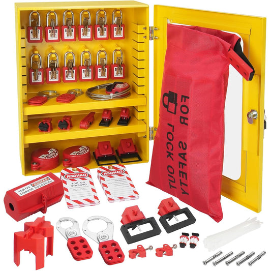 Lockout-Tagout Set – Veiligheidslot Set – Schakelaar Vergrendeling – Onderhoud Veiligheid – Elektrische Beveiliging – 59-Delige Complete Set – Niet-Geleidende Corrosiebestendige Materialen