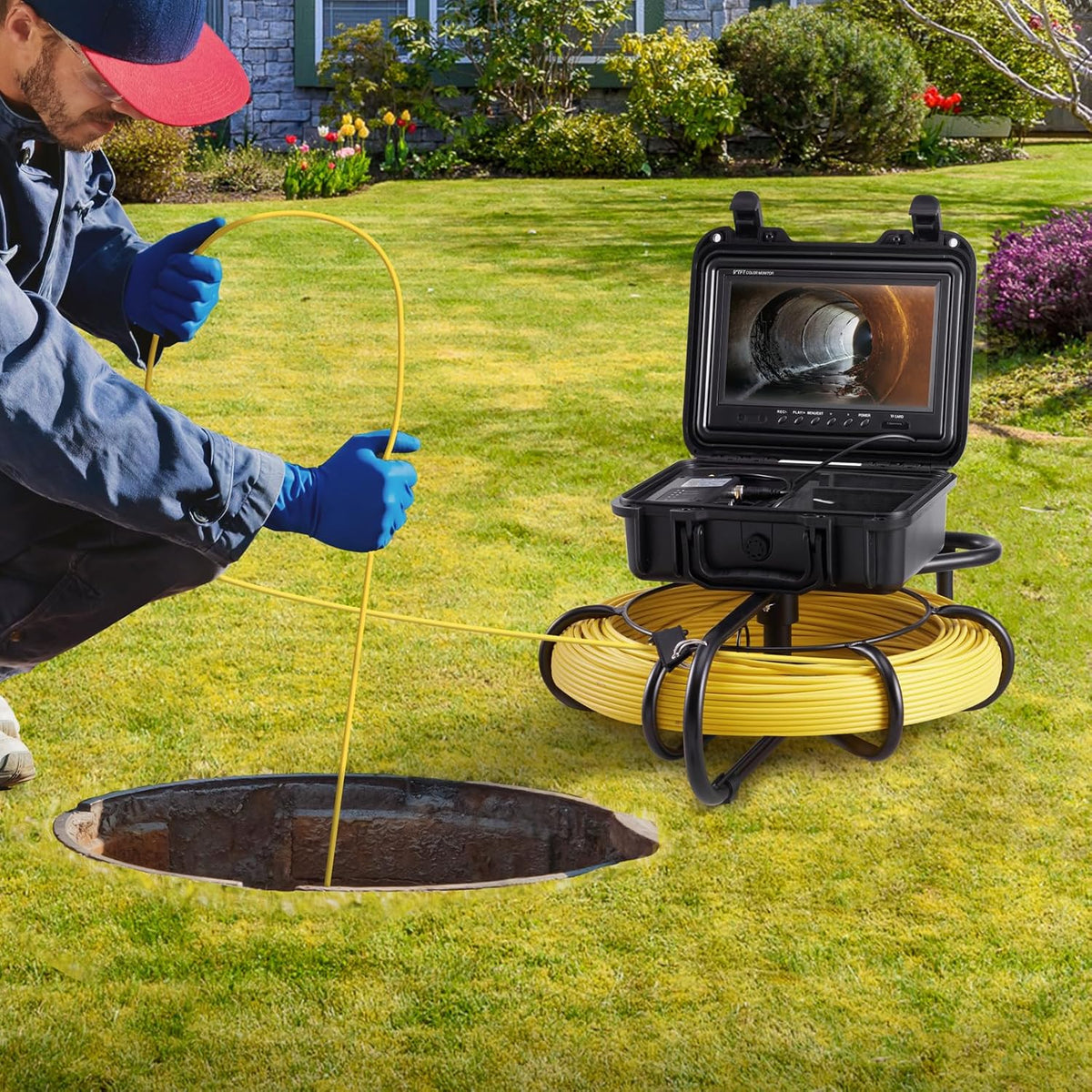 VEVOR Inspectiecamera, 91,5 m, 720p kanaalcamera, 130 graden, endoscoopcamera, 12 V, 4500 mAh lithium batterij, 6 uur, buisinspectiecamera, IP68, voor afvalwaterkanalen, afvalwatersystemen, afvoeren