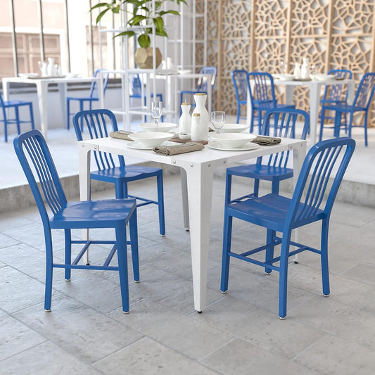 Flash Furniture Commerciële stoel voor binnen en buiten, van metaal, 2 stuks, blauw