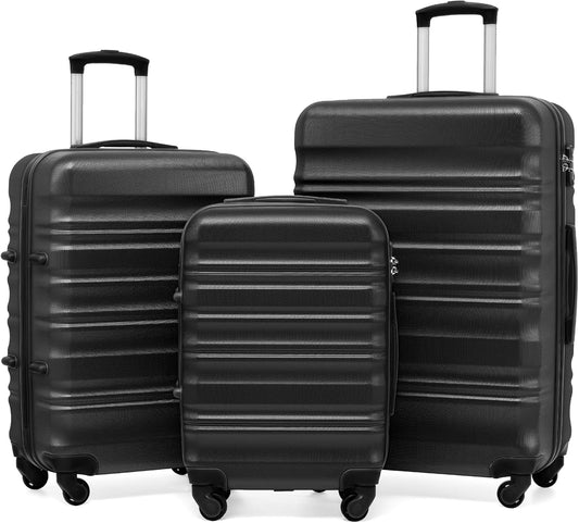 COOLIFE Koffer met harde schaal, Trolley, Rolkoffer, Reiskoffer met TSA-slot en 4 Rollen, zwart, Koffer-Set