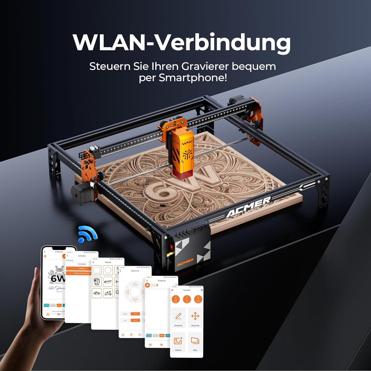 ACMER Lasersnijmachine P1 S PRO 6W voor beginners, 6W lasergraveermachine, lasergraveermachine, 380 x 370 mm, voor metaal, glas en hout
