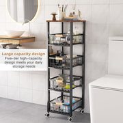 5-Tier - Groenterek - Keukenwagen - Stapelbare Fruitmand - Opbergwagen - met Wielen - voor Badkamer - Keuken - Kantoor - Gelegeerd Staal - 40 x 30 x 107 cm - Zwart