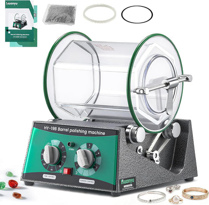 Huanyu Sieradenpolijstmachine, vatpolijstmachine met 5-traps snelheidsregeling/tijd voor natuursteen/metaal/onderdelen, polijsten, afschuinen, roestverwijdering (5 kg)
