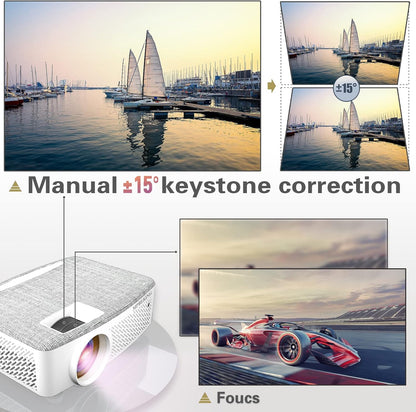 Beamer, wifi-beamer met 120 inch scherm, 7500 lumen WLAN Bluetooth beamer ondersteuning 1080p video, met hifi-luidspreker, compatibel met Fire Stick, smartphone, tablet