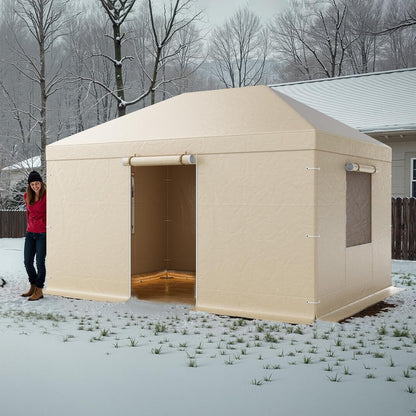 VEVOR Winterpaviljoenhoes past 3 x 4,3 m hardtop tuinhuisjes, all-weather tuinhuisjehoes met zijwanden en gaasramen, PE-materiaal met hoge dichtheid, gesloten opbergafdekkingen, tuinhuisjes niet