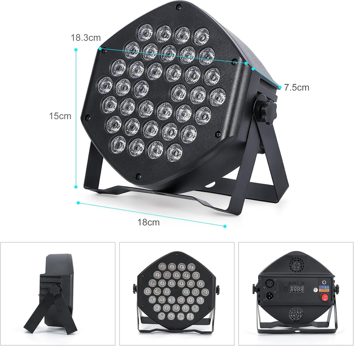 Litake 4 stuks led-spots met batterij, oplaadbaar, RGB 36 leds, partylicht, 7 verlichtingsmodi, podiumverlichting, flexibele afstandsbediening, DMX-besturing voor DJ, disco, party, bar, Halloween,