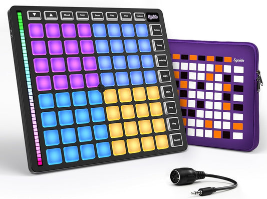 Synido TempoPAD Z-1 Beat Maker MIDI-controller met 64 Beat Pads voor muziekproductie, USB-midi-controller met eenvoudige modus voor beginners