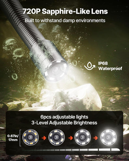 VEVOR Endoscoop 50 m, industriële endoscoop met HD-scherm, 480p, waterdichte slangencamera's, IP68, met 6 leds en 16 GB kaart voor leidingen