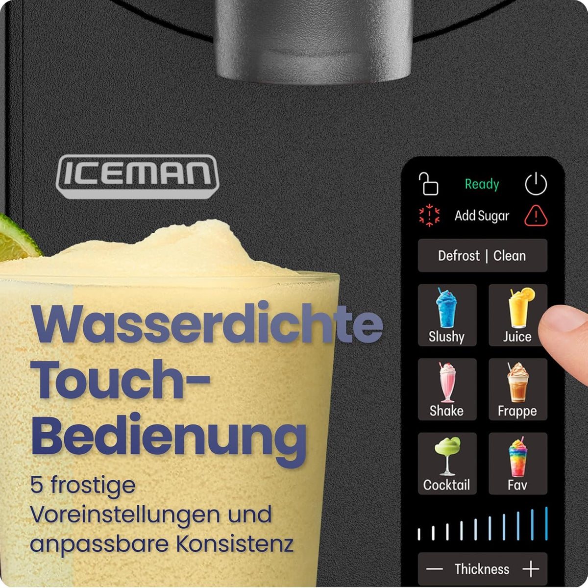 Iceman Slushy-machine, 1,9 l, voor bevroren dranken, zonder ijs of mixer, ideaal voor margarita's, frappés en smoothies, slushy met 5 touch-programma's, eenvoudige service, zwart