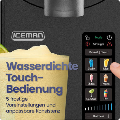 Iceman Slushy-machine, 1,9 l, voor bevroren dranken, zonder ijs of mixer, ideaal voor margarita's, frappés en smoothies, slushy met 5 touch-programma's, eenvoudige service, zwart