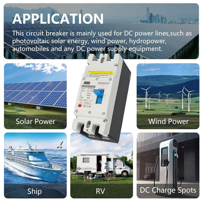 Wengart MCCB WGM3DC-320, PV-stroomschakelaar DC1000V 2P 280-320A, biedt betrouwbare bescherming voor fotovoltaïsche systemen op zonne-energie (280A)