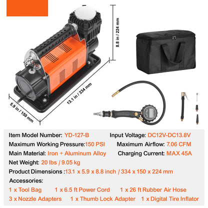 Bandenpomp – Luchtcompressor – Fietspomp – Compressor – Elektrische Bandenpomp – 12V Draagbaar – 150 PSI Max Druk – Digitale Drukmeter
