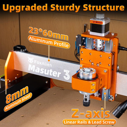 FoxAlien CNC frees/freesmachine Masuter 3 met stalen wielen, 3-assige graveermachine 15,75" x 15,75" x 3,74" werkgebied voor hout acryl MDF nylon snijwerk